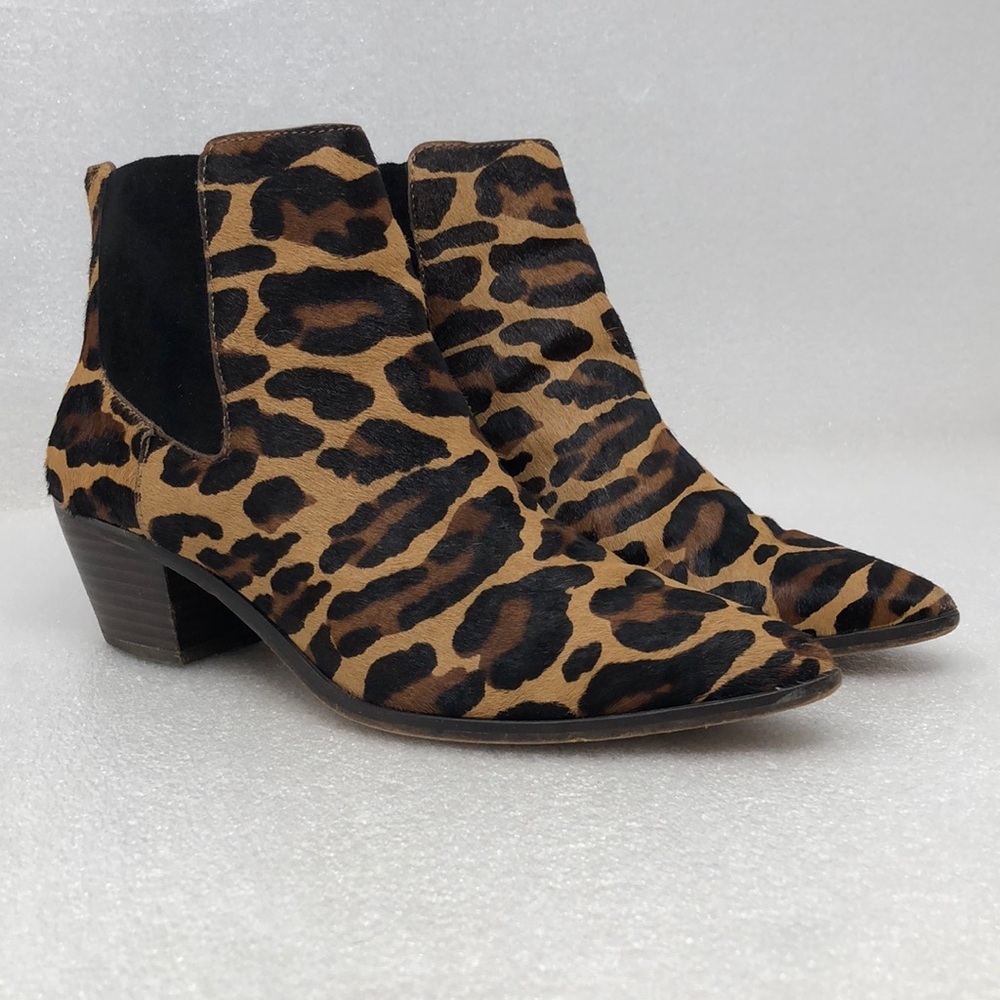Sole Society Boots Lilianna Leopard Print Cow Hair Ankle Booties Size 8.5